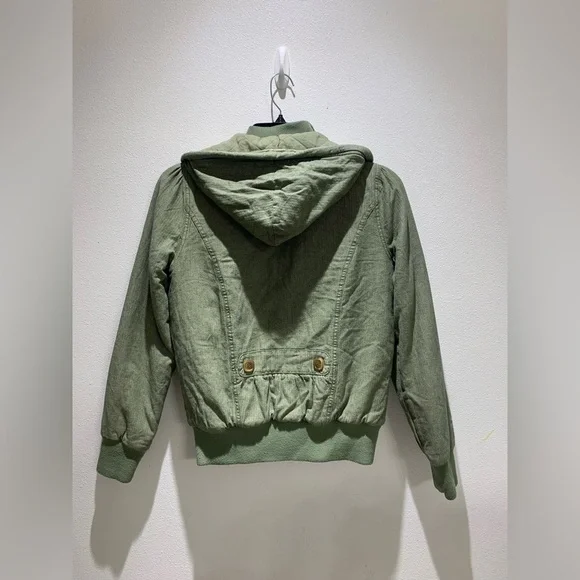 Roxy Women's Hooded Jacket Quilted Lining 100% Cotton Pockets Green Size L - Picture 3 of 10
